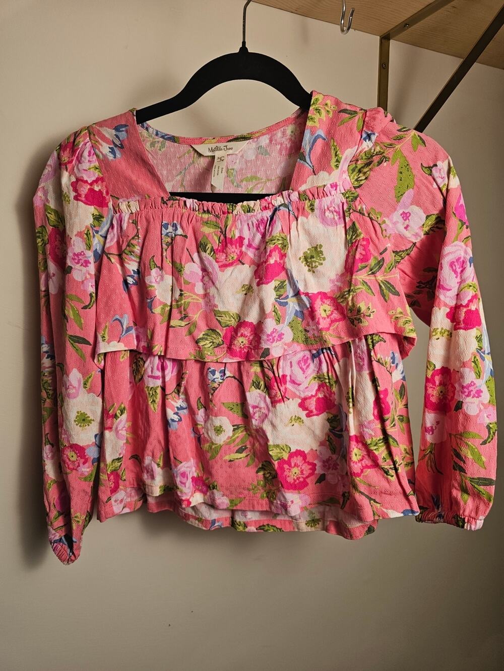 Matilda Jane Pink Floral Ruffle Peasant Top